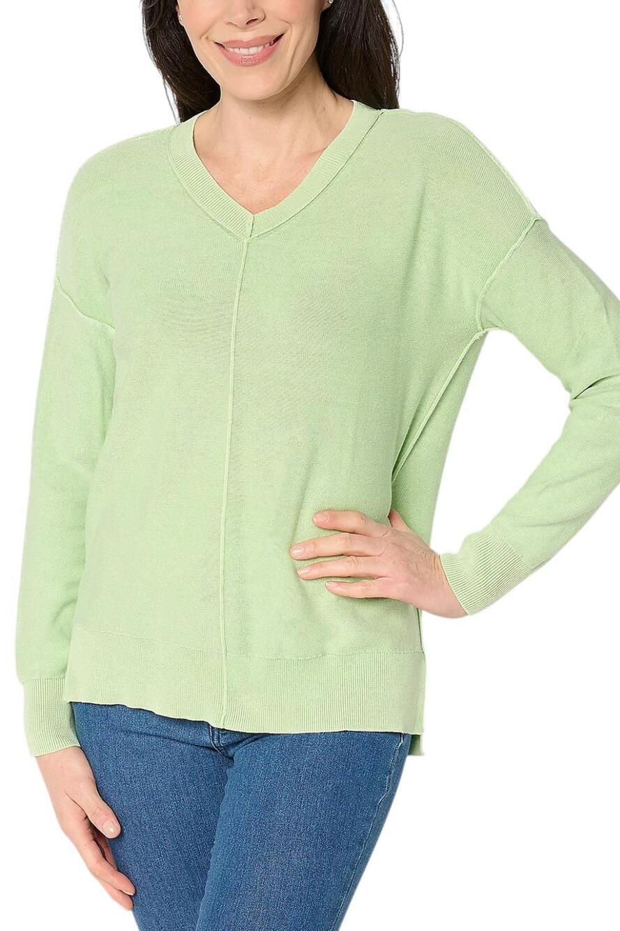 Attitudes by Renee Women's Cotton Sweater w/ Wash Effect Soft Green - Regular